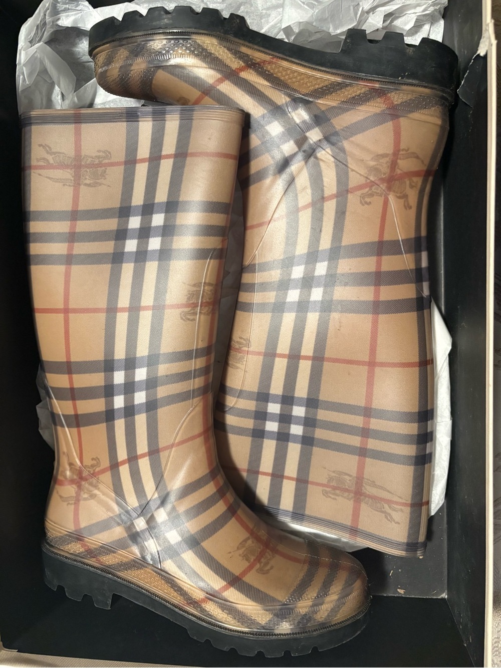 Burberry Tan and Black Classic Check Rain Boots - Picture 2 of 4